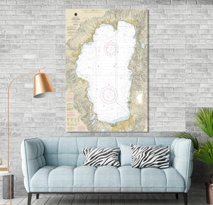 Lake Tahoe, Tahoma, Glenbrook, Kings Beach, Incline Village, Tahoe City - Nautical Map / Chart - Wall Decor - Printed Canvas, Acrylic, Metal