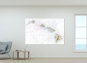 Hawaiian Islands, Hawai'i, Maui, Kauai, O'ahu, Moloka'i, Lanai - Nautical Map / Chart - Beach Wall Decor - Printed Canvas, Acrylic, or Metal