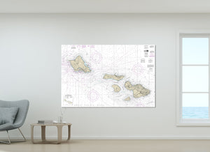 Maui, Oahu, Molokai, Lanai, Kahoolawe, Honolulu, Kahului, Hawai'i - Nautical Map / Chart - Wall Decor - Printed Canvas, Acrylic, or Metal