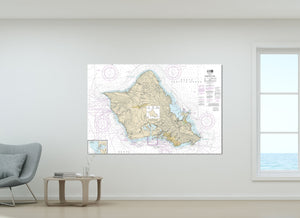 Oahu, Waipahu, Kailua, Kahuku, Waialua, Kapolei, Mililani Mauka, Hawai'i - Nautical Map/Chart - Wall Decor - Printed Canvas, Acrylic, Metal