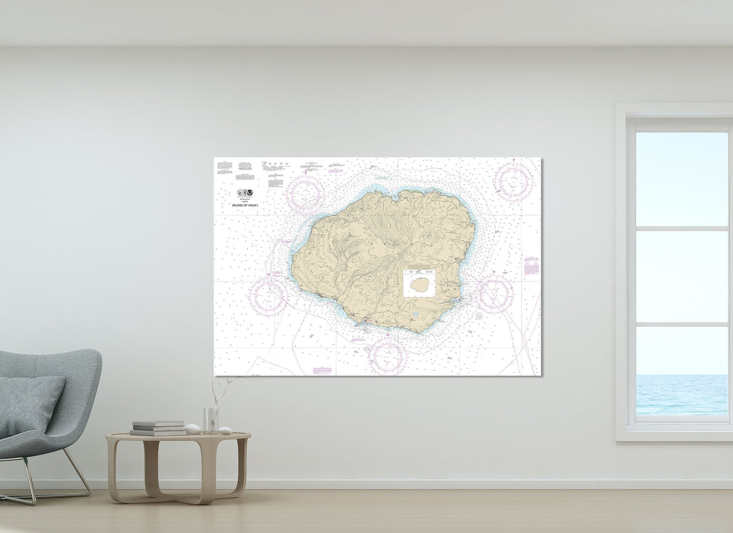 Kauai, Kekaha, Poipu, Lihue, Wailua, Hanalei, Princeville, Waimea, Hawaii - Nautical Map/Chart - Wall Decor - Printed Canvas, Acrylic, Metal