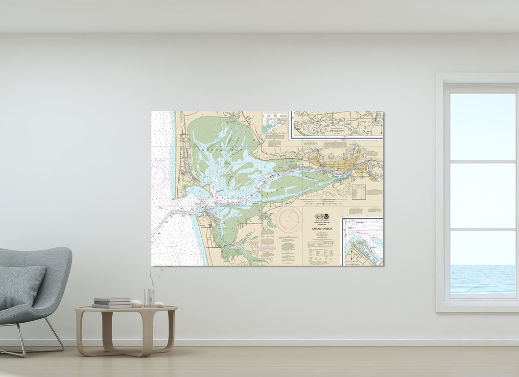 Aberdeen, Hoquiam, Ocean Shore, Ocosta, Markham, Westport, Grays Harbor, Washington - Nautical Map/Chart - Printed Canvas, Acrylic, or Metal