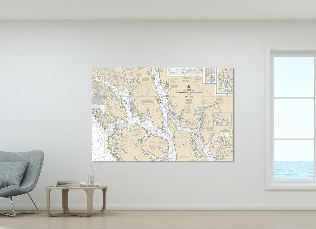 Juneau, Douglas, Cross Sound, Lynn Canal, Chatham Straight, Stephens Passage, Alaska - Nautical Map / Chart - Printed Canvas, Acrylic, Metal