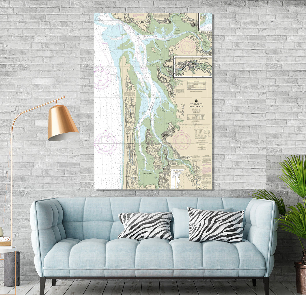 Raymond, Tokeland, South Bend, Ocean Park, Long Beach, Willapa Bay, Washington - Nautical Map / Chart - Printed Canvas, Acrylic, or Metal