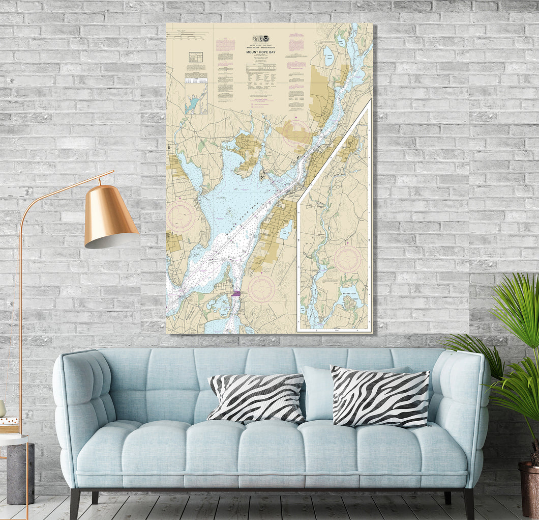 Bristol, Fall River, Tauton, South Swansea, Mt Hope Bay, Rhode Island, Massachusetts - Nautical Map / Chart - Printed Canvas, Acrylic, Metal