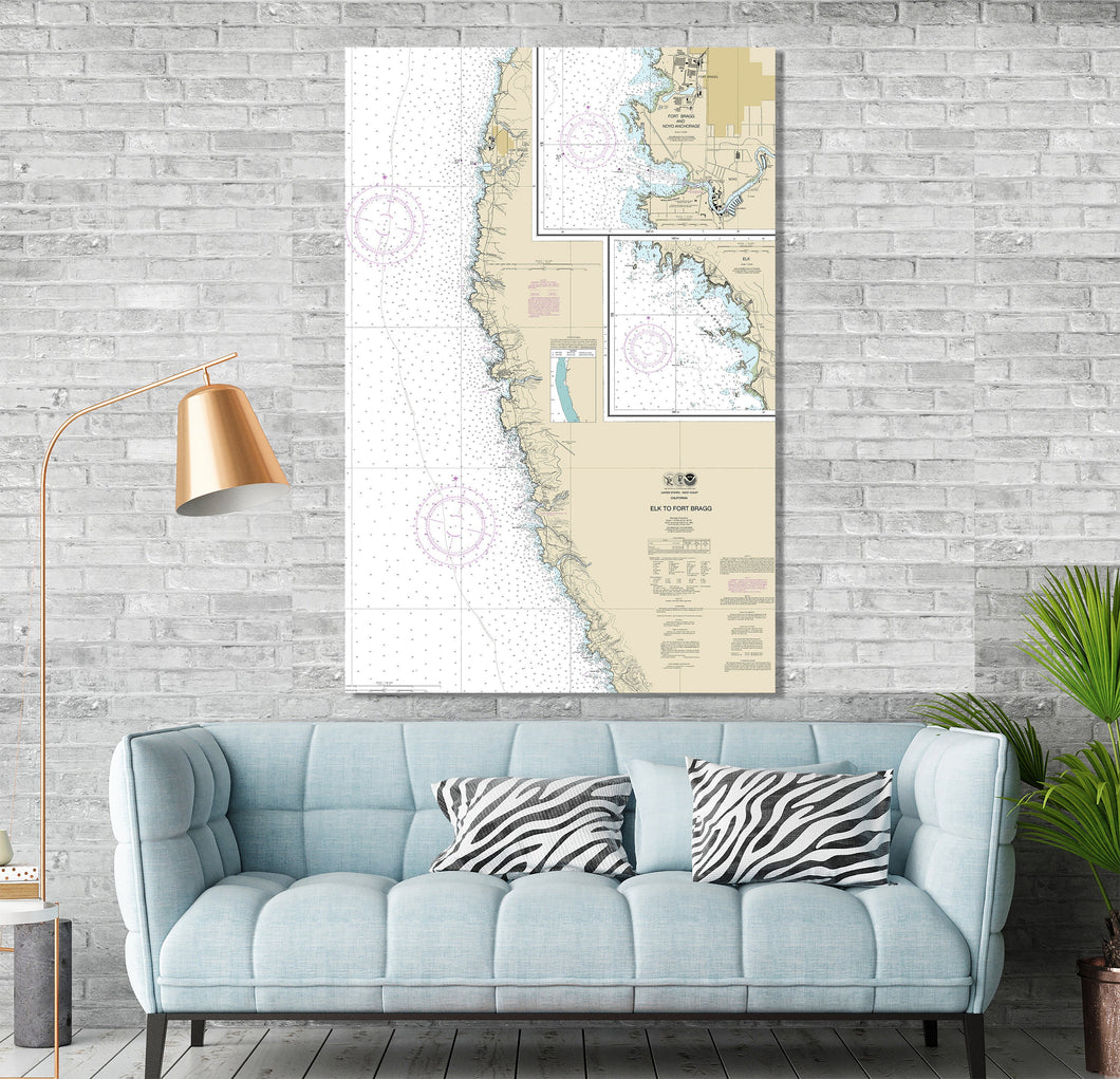 Fort Bragg, Albion, Little River, Mendocino, Casper, Elk, California - Nautical Map / Chart - Wall Decor - Printed Canvas, Acrylic, or Metal