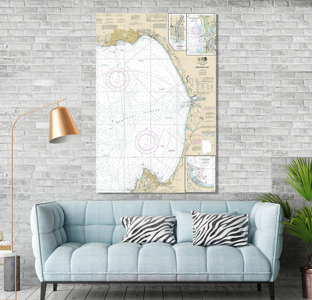 Monterey, Santa Cruz, Seaside, Marina, Moss Landing, California - Nautical Map/Chart - Beach Wall Decor - Printed Canvas, Acrylic, or Metal