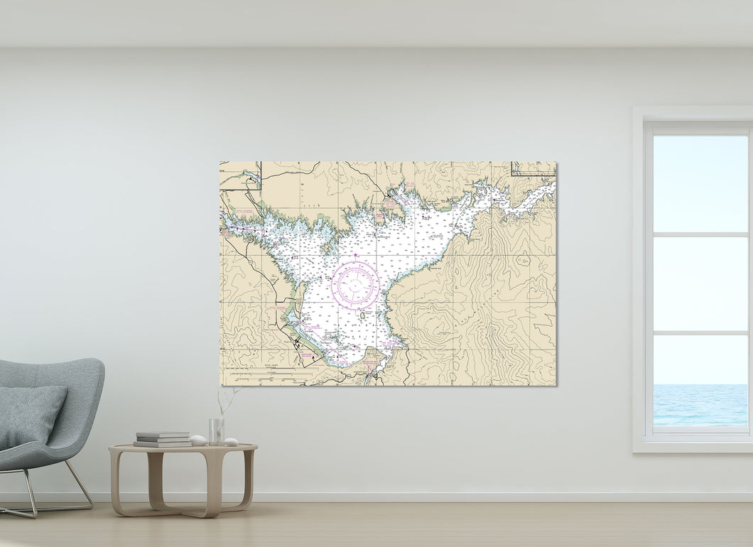 Lake Mead, Hoover Dam, Boulder City, Nevada, Willow Beach, Arizona - Nautical Map / Chart - Wall Decor - Printed Canvas, Acrylic, or Metal