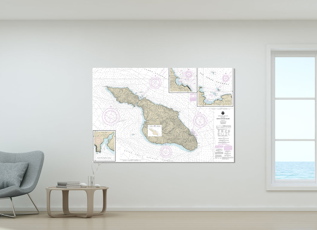 Santa Catalina Island, Avalon, Two Harbors, Whites Landing, California - Nautical Map/Chart - Wall Decor - Printed Canvas, Acrylic, or Metal